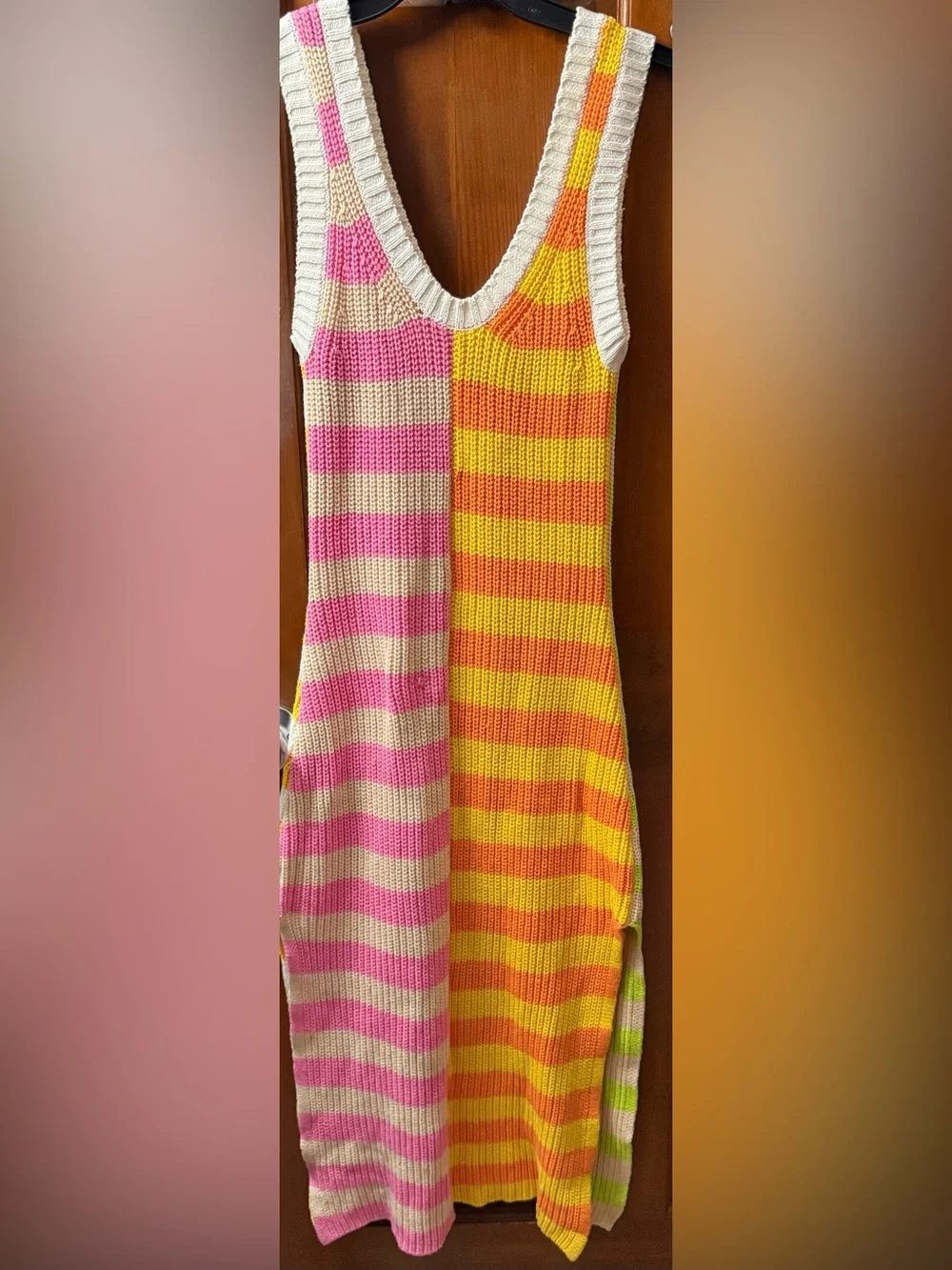 STAUD Seashore Rib Knit Midi Dress Striped Colorblock Sleeveless Small NWT - Picture 3 of 6